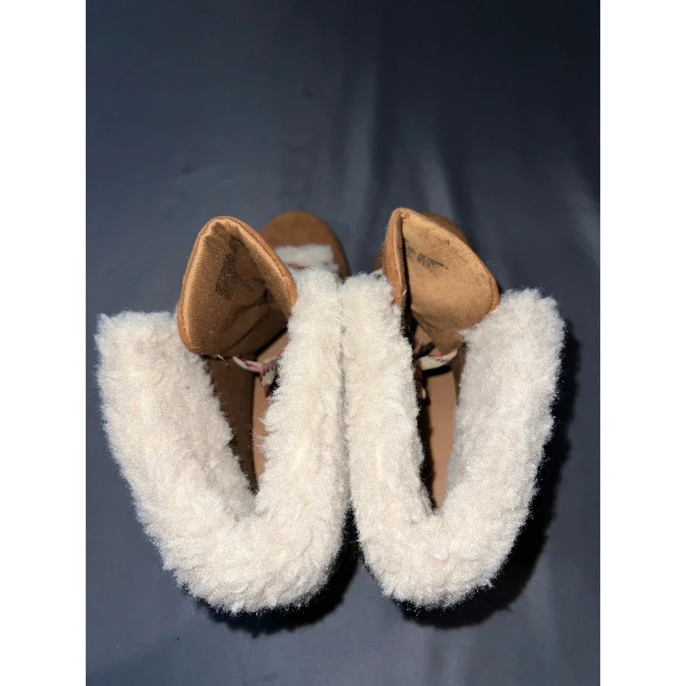 Time & Tru Womens Cognac Faux Shearling Hiking Boots‎ Brown Lug Sole Size 11W